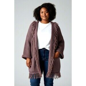 World Market NEW womens oversized fringe edge wool boho ribbed sweater One Size
